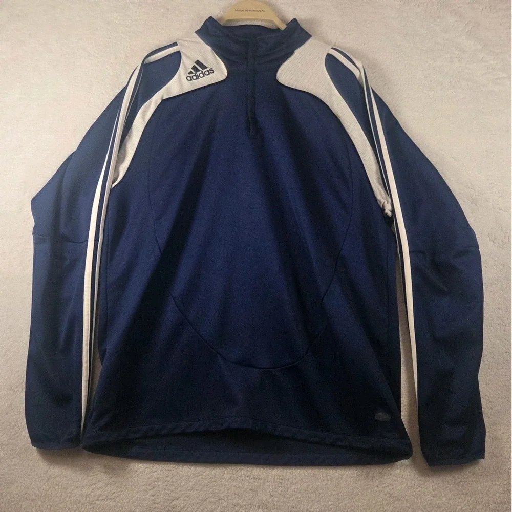Adidas Men Pullover Long Sleeve 1/4 Zip Track Jacket Blue White Size XL